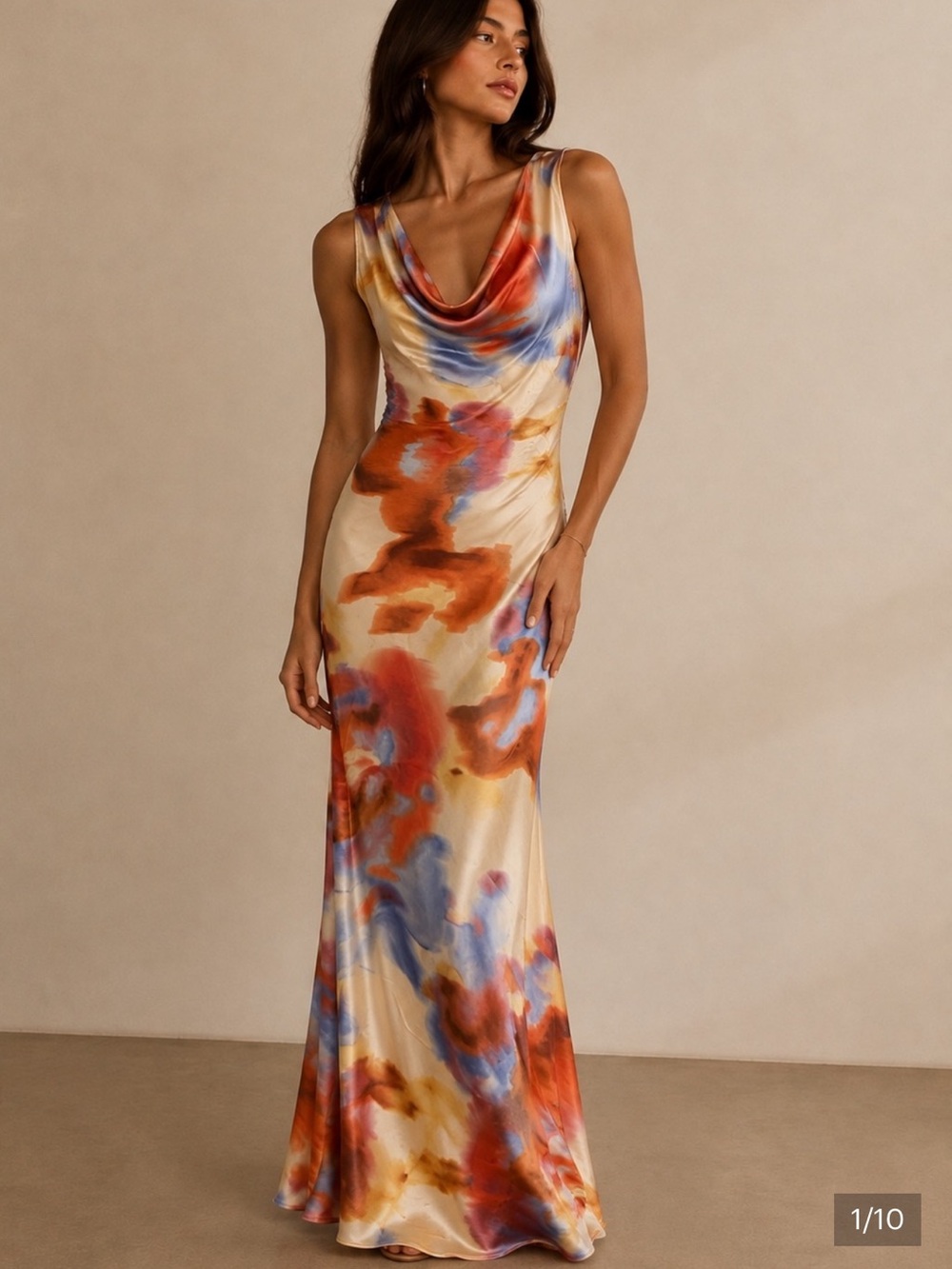 PAPER HEART ANTHROPOLOGIE WATERCOLOR COW-NECK MAXI DRESS SIZE L NWOT